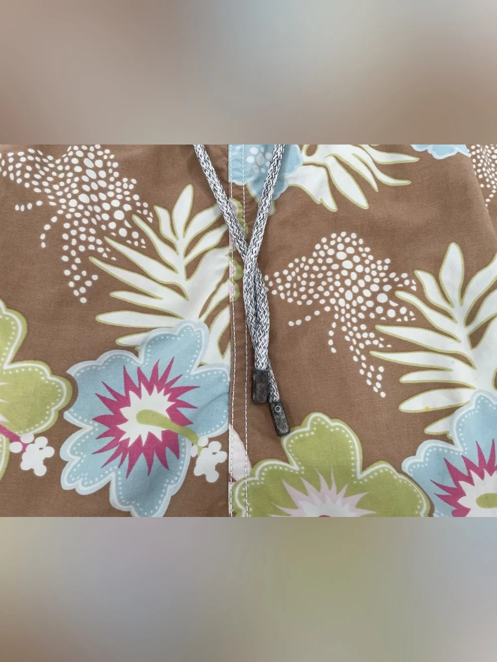 Vilebrequin Brown Floral Drawstring Swim Shorts with Blue Pink Green Accents